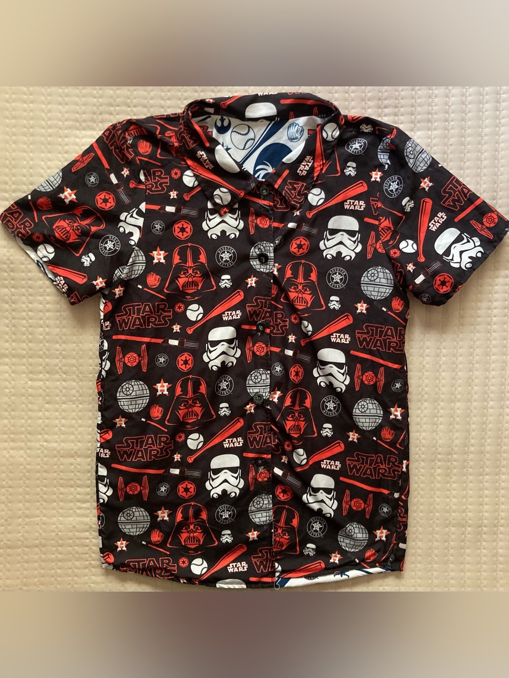 Houston Astros Star Wars Button Up Shirt Mens Small Darth Vader Yoda Reversible
